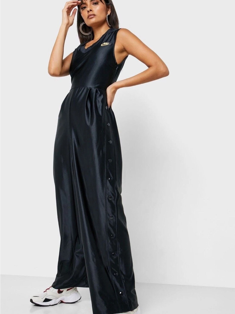 Nike Black Satin-Look Snap-Down Jumpsuit